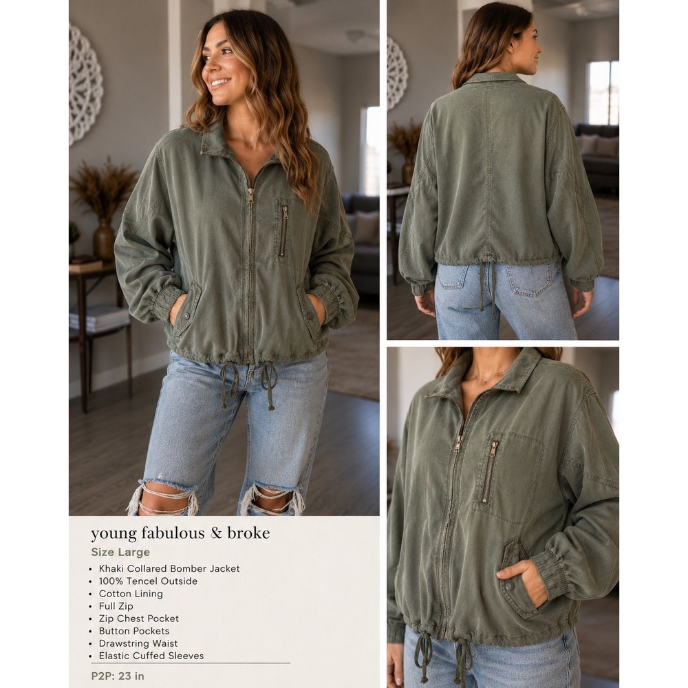 young fabulous & broke Khaki Bomber Jacket- large